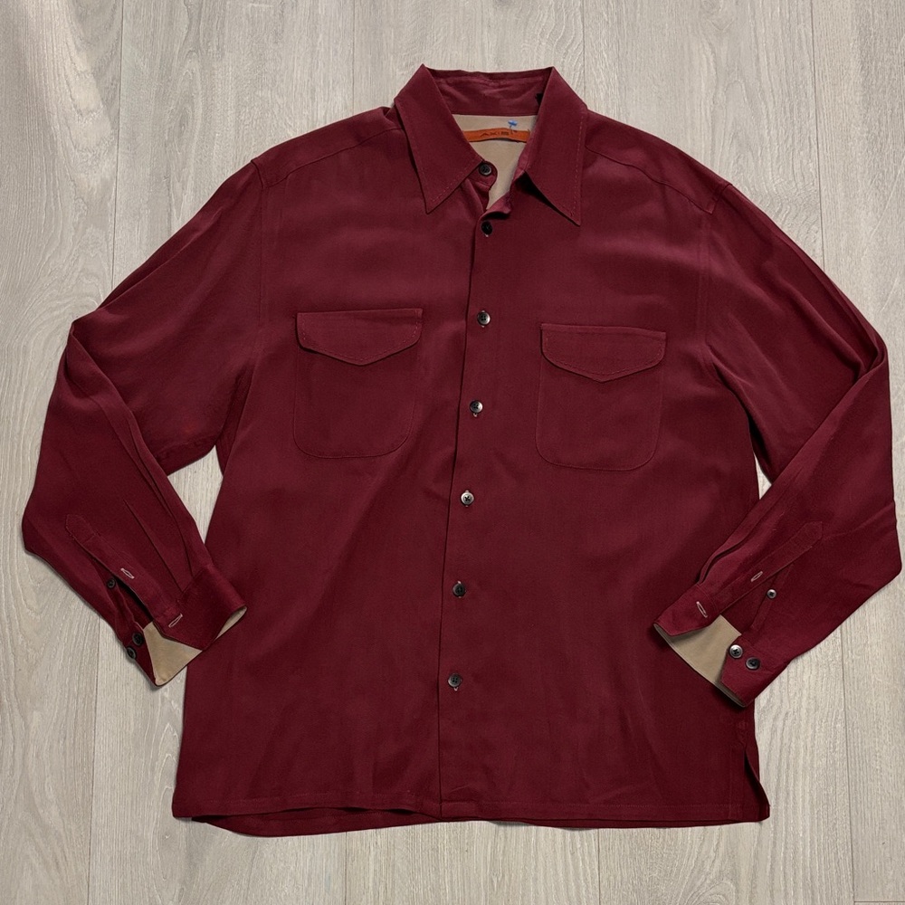 🔥BUNDLESALE Men's M Axis Burgundy Silk Button Down Shirt NWOT